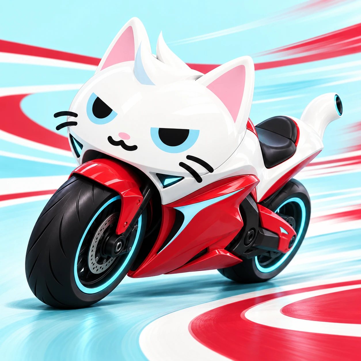 MEWCATI banks through a graphic scarlet and cyan corner.